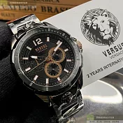 VERSUS VERSACE凡賽斯精品錶,編號：VV00036,44mm圓形黑精鋼錶殼黑色錶盤精鋼深黑色錶帶