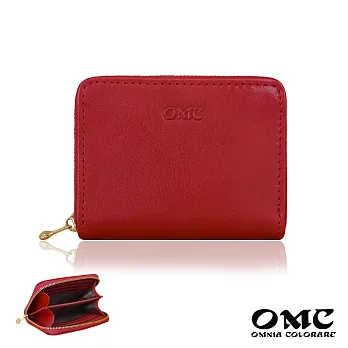 【OMC】義大利植鞣革7卡位牛皮卡片零錢包-紅色