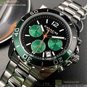 COACH蔻馳精品錶,編號：CH00118,44mm圓形墨綠色精鋼錶殼黑色錶盤精鋼銀色錶帶