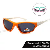 【SUNS】兒童彈力太陽眼鏡 運動休閒墨鏡 1-6歲適用 寶麗來鏡片 抗UV400 橘框白腳