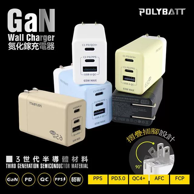 【Polybatt】GaN氮化鎵65W 手機平板筆電快速充電器GAN05 白色