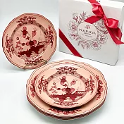 《義大利第一名瓷 Ginori 1735 -Oriente Italiano》 26.5cm主餐盤和21cm點心盤四件禮盒組 朱紅色