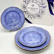 《義大利第一名瓷 Ginori 1735 -Oriente Italiano》 26.5cm主餐盤和21cm點心盤四件禮盒組(金邊) 霧藍色