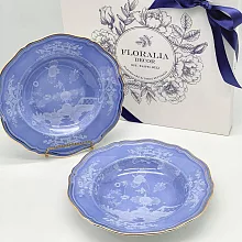 《義大利第一名瓷 Ginori 1735 -Oriente Italiano》24cm湯盤二件禮盒組(金邊) 霧藍色