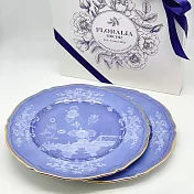 《義大利第一名瓷 Ginori 1735 -Oriente Italiano》31cm秀盤二件禮盒組(金邊) 霧藍色