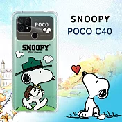 史努比/SNOOPY 正版授權 POCO C40 漸層彩繪空壓手機殼 (郊遊)