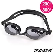 TRANSTAR 度數泳鏡 抗UV塑鋼鏡片-防霧純矽膠(200-800度) 黑-800度