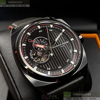 Giorgio Fedon 1919喬治飛登精品錶,編號：GF00088,42mm方形黑精鋼錶殼黑色錶盤真皮皮革深黑色錶帶