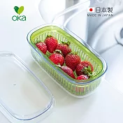 【日本OKA】Vegi mage日製透明雙層瀝水保鮮盒-小-2色可選- 透綠
