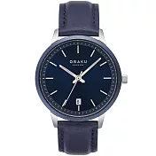 OBAKU 簡約美學紳士皮革時尚腕錶-銀X藍