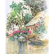 【玲廊滿藝】yumei _watercolor畫畫日子-羊角村的春意盎然18x26cm