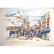 【玲廊滿藝】yumei _watercolor畫畫日子-大阪街景18x26cm
