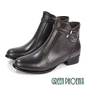 【GREEN PHOENIX】女 短靴 馬靴 全真皮 低跟 鑽飾枝葉 台灣製 JP23.5 咖啡色69