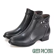 【GREEN PHOENIX】女 短靴 馬靴 全真皮 低跟 鑽飾枝葉 台灣製 JP23 黑色68