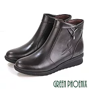 【GREEN PHOENIX】女 短靴 馬靴 全真皮 小坡跟 水鑽 翻領 台灣製 JP23 咖啡色68