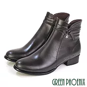 【GREEN PHOENIX】女 短靴 馬靴 全真皮 低跟 鑽飾 台灣製 JP23 咖啡色68