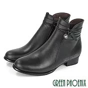 【GREEN PHOENIX】女 短靴 馬靴 全真皮 低跟 鑽飾 台灣製 JP22.5 黑色67