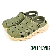 【GREEN PHOENIX】男 洞洞鞋 雨鞋 布希鞋 涼鞋 拖鞋 兩穿式 防水 EU41 深綠色