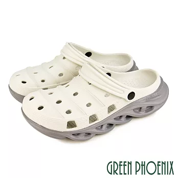 【GREEN PHOENIX】男 洞洞鞋 雨鞋 布希鞋 涼鞋 拖鞋 兩穿式 防水 EU45 淺灰色