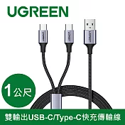 綠聯 雙輸出USB-C/Type-C快充傳輸線 金屬編織版(1公尺)