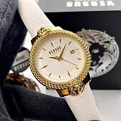 VERSUS VERSACE凡賽斯精品錶,編號：VV00117,38mm圓形金色精鋼錶殼白色錶盤真皮皮革白錶帶