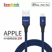 【Soodatek】USB2.0 A TO lightning V型鋁殼高彈絲編織線 藍/ SUL2-AL100VBU