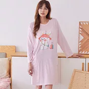 【Wonderland】長袖睡衣薄款加大碼牛奶絲居家睡裙洋裝 FREE 旅行兔兔(粉色)