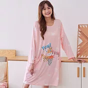 【Wonderland】長袖睡衣薄款加大碼牛奶絲居家睡裙洋裝 FREE 美味冰淇淋(粉色)