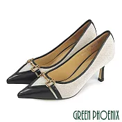【GREEN PHOENIX】女 高跟鞋 細跟 金屬馬銜釦 羊皮 尖頭 OL通勤 上班 EU39 黑色