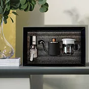 【PO:Selected】丹麥手沖咖啡三件禮盒組2.0(咖啡壺 黑+玻璃杯黑灰+咖啡磨2.0)