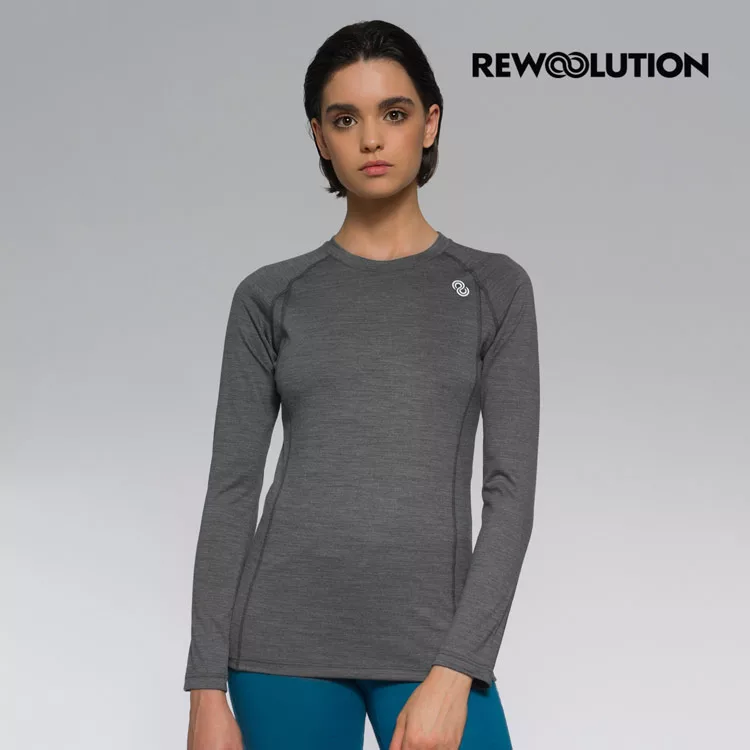 【Rewoolution】女WIKI 190g長袖T恤 S 碳灰