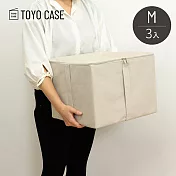 【日本TOYO CASE】亞麻風可折疊置物收納箱-M-3入- 經典米白