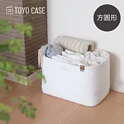 【日本TOYO CASE】北歐編織風方圓形置物收納籃(附把手)- 米白