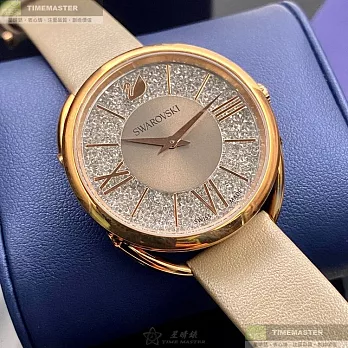 SWAROVSKI施華洛世奇瑞士錶,編號：SW00013,36mm橢圓形玫瑰金精鋼錶殼白色錶盤真皮皮革白錶帶
