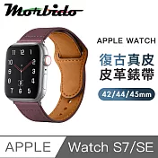 蒙彼多 Apple Watch S7/SE 42/44/45mm復古真皮革錶帶 酒紅