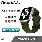 蒙彼多 Apple Watch S7/SE 42/44/45mm運動尼龍帆布錶帶 軍綠