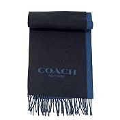 COACH 純羊毛保暖雙面撞色保暖圍巾 深藍/寶藍