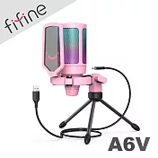 FIFINE A6V USB心型指向電容式RGB麥克風-粉色款