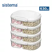 【sistema】紐西蘭製進口烘焙系列雙格扣式保鮮盒四件組(630ml)(原廠總代理)