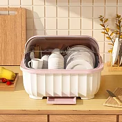【AOTTO】大容量透明半翻蓋廚房瀝水碗櫃-粉白色 粉白色