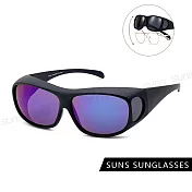 【SUNS】包覆式太陽眼鏡 抗UV400 可套近視眼/可單戴 PC防爆鏡片 黑框綠水銀