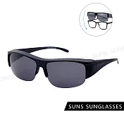 【SUNS】半框式太陽眼鏡 超輕量 抗UV400 可套近視眼/可單戴 PC防爆鏡片  黑框灰片