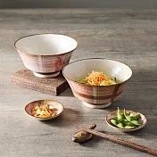 有種創意 - 日本美濃燒 - 粉紅格紋碗碟 - 禮盒組(4件式)