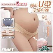 【COMET】純棉托腹無痕U型護肚孕婦內褲3件組(M113) 皮粉(L)