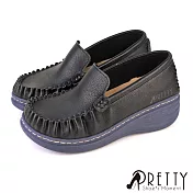 【Pretty】女 休閒鞋 懶人鞋 便鞋 彈力 乳膠氣墊 輕量 厚底 台灣製 JP22.5 黑色