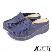 【Pretty】女 穆勒鞋 拖鞋 懶人鞋 前包 後空 彈力 乳膠 氣墊 輕量 厚底 台灣製 JP24 藍色