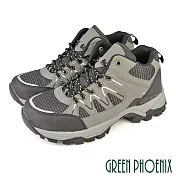 【GREEN PHOENIX】男 登山鞋 運動鞋 休閒鞋 防潑水 透氣 網布 反光 拼接 半高筒 EU40 灰色