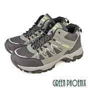 【GREEN PHOENIX】男 登山鞋 運動鞋 休閒鞋 防潑水 透氣 網布 反光 拼接 半高筒 EU42 灰色