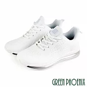 【GREEN PHOENIX】男 運動鞋 休閒鞋 素面 飛線編織 綁帶 吸震 減壓 彈力 全氣墊 JP25.5 白色