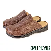 【GREEN PHOENIX】男 穆勒鞋 張菲鞋 後空拖鞋 全真皮 休閒 台灣製 US6 咖啡色
